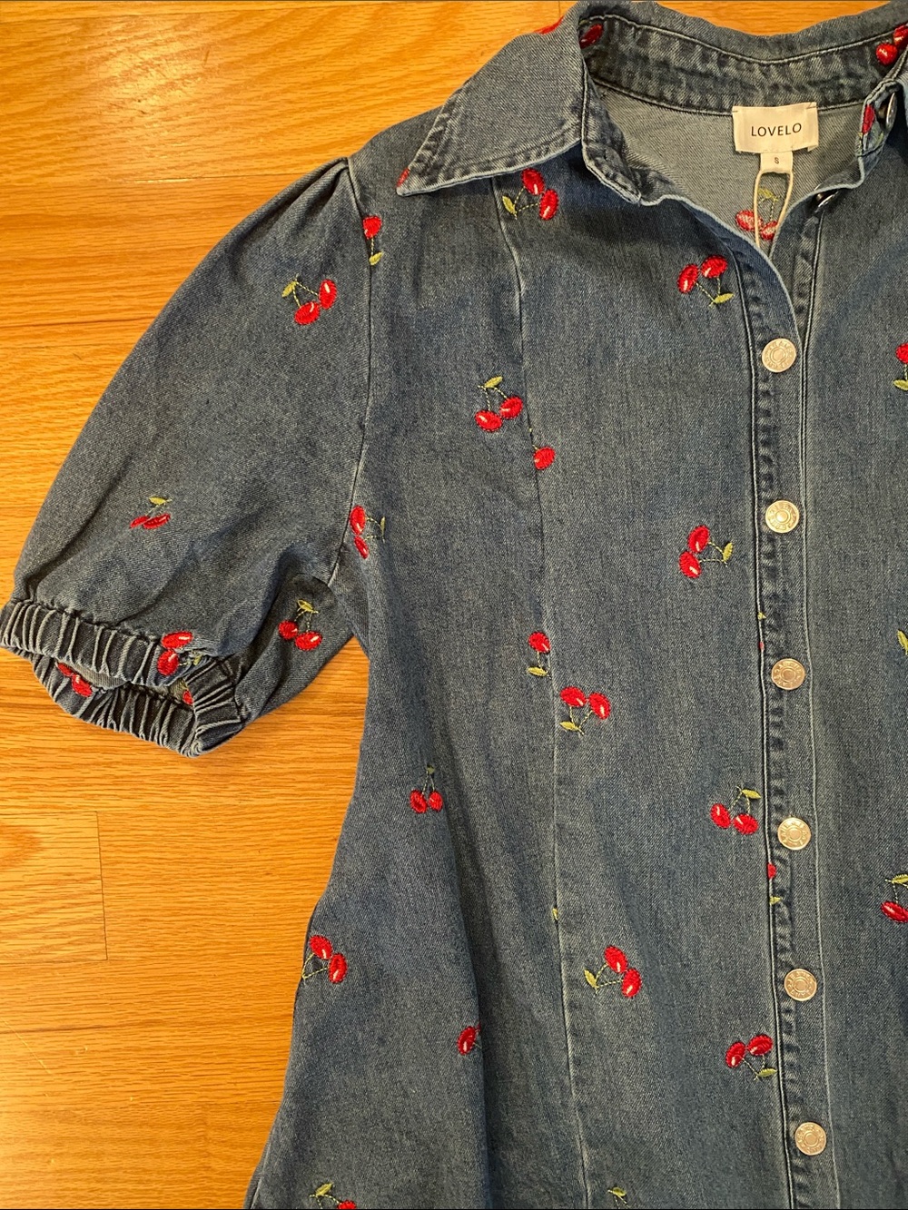 Denim Cherry Button-Frontt Shirt Dress